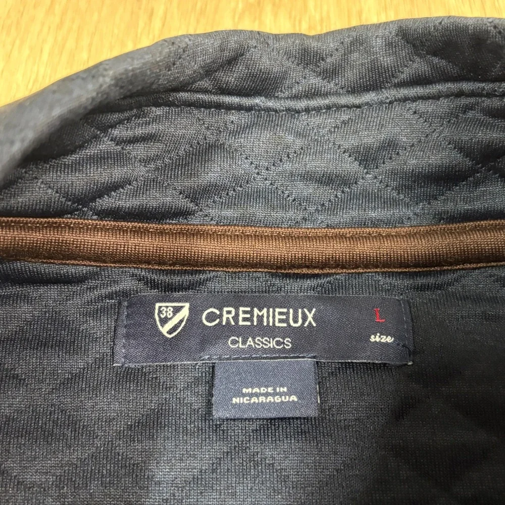 Cremieux Classics Mens Quilted Vest Navy Blue Brown Suede Trim Full Zip Large